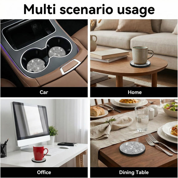 Bling Cup Holder Coasters for Car 2PCS Universal Non-Slip Cup Holder Embedded Decorative Coasters Shiny Crystal Car Interior Accessories Gifts for Women (White)
