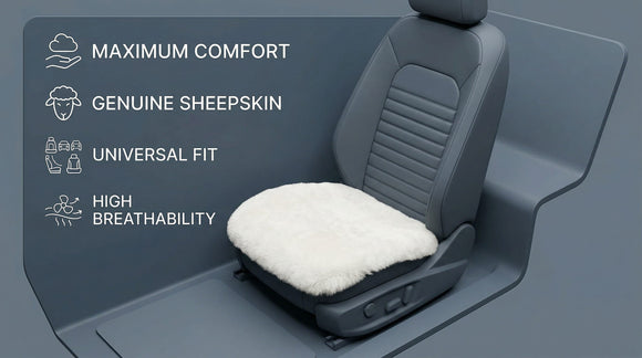 Genuine Sheepskin Auto Seat Pad Australian Soft Wool Seat Cover Breathable and Sweat-Wicking Comfort Warm Universal Fit 19.2 inch x19.2 inch (Front seat Cushion 1pc Ivory White)