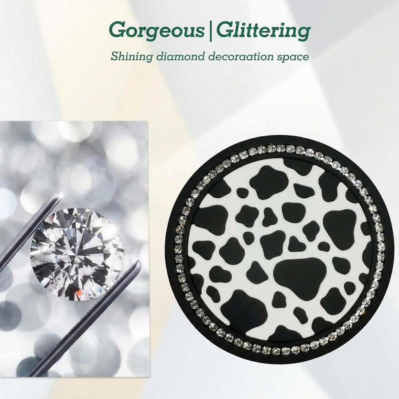 2PCS Bling Cow Print Car Accessories for Women Universal Auto Cute Anti Slip Cup Holder Insert Coaster