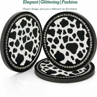 2PCS Bling Cow Print Car Accessories for Women Universal Auto Cute Anti Slip Cup Holder Insert Coaster