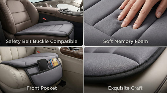 Premium Car Seat Cushion Driver Cushion with Comfort Memory Foam & Non-Slip Rubber Bottom Car Seat Pad Works with 95% of Vehicles and Office Chair or Home (Grey)