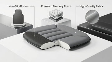 Premium Car Seat Cushion Driver Cushion with Comfort Memory Foam & Non-Slip Rubber Bottom Car Seat Pad Works with 95% of Vehicles and Office Chair or Home (Grey) - 0