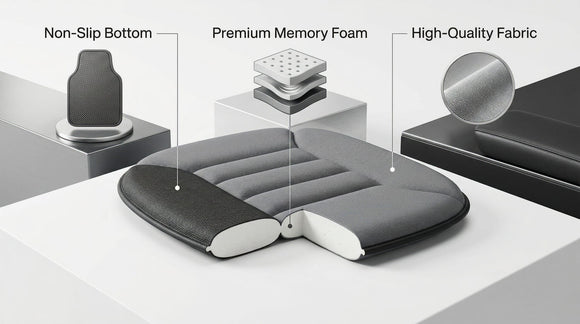 Premium Car Seat Cushion Driver Cushion with Comfort Memory Foam & Non-Slip Rubber Bottom Car Seat Pad Works with 95% of Vehicles and Office Chair or Home (Grey)