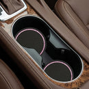 2PCS Bling Car Cup Coaster Universal Holder Insert Rhinestone Anti Slip Silicone Accessories Suitable for Most Interior Best Gift Women Black and Pink-1