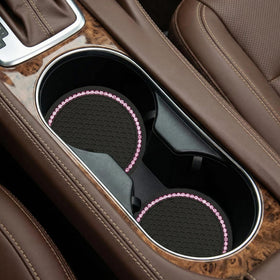 2PCS Bling Car Cup Coaster Universal Holder Insert Rhinestone Anti Slip Silicone Accessories Suitable for Most Interior Best Gift Women Black and Pink