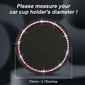 2PCS Bling Car Cup Coaster Universal Holder Insert Rhinestone Anti Slip Silicone Accessories Suitable for Most Interior Best Gift Women Black and Pink - 0
