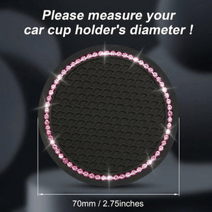 2PCS Bling Car Cup Coaster Universal Holder Insert Rhinestone Anti Slip Silicone Accessories Suitable for Most Interior Best Gift Women Black and Pink