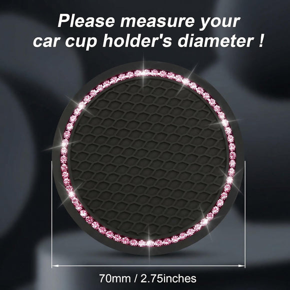 2PCS Bling Car Cup Coaster Universal Holder Insert Rhinestone Anti Slip Silicone Accessories Suitable for Most Interior Best Gift Women Black and Pink