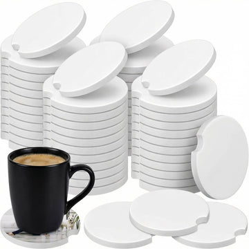 Ceramic Car Sublimation Blanks Cupholders Sandstone for Car Cup with Finger Notch for Easy Removal Ceramic Auto Cupholder Keep Vehicle from Cold Drink Sweat Stain Spill(24 Pieces)