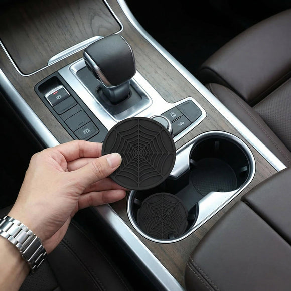 Car Cup Holder Coaster 2 Pack Universal Auto Anti Slip Cup Holder Insert Ornaments Coaster Durable Suitable for Most Car Interior Accessories (Black-Spider Web)