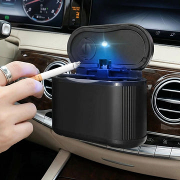 Multi-spot Placed Car Ashtray Removable Detachable Alloy with Lid Blue Led Clamped&Glued Beside Door Air Outlet Behind Seat Black