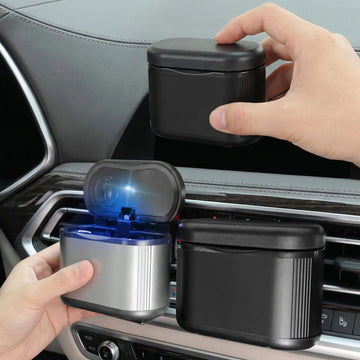 Multi-spot Placed Car Ashtray Removable Detachable Alloy with Lid Blue Led Clamped&Glued Beside Door Air Outlet Behind Seat Black - 0