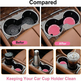 4PCS Bling Coaster 2.75 Inch Auto Car Cup Holder Insert Coasters Silicone Anti-Slip Crystal Rhinestone Drink Mat Universal Vehicle Interior Accessories for Women Girls (Pink)