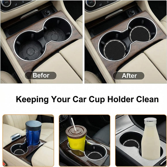 4PCS 2.75 Inch Bling Auto Car Cup Holder Insert Coasters Silicone Anti-Slip Crystal Rhinestone Drink Car Cup Mat Universal Vehicle Interior Accessories for Women Girls (Black)