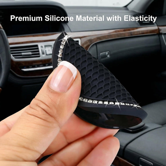 4PCS 2.75 Inch Bling Auto Car Cup Holder Insert Coasters Silicone Anti-Slip Crystal Rhinestone Drink Car Cup Mat Universal Vehicle Interior Accessories for Women Girls (Black)