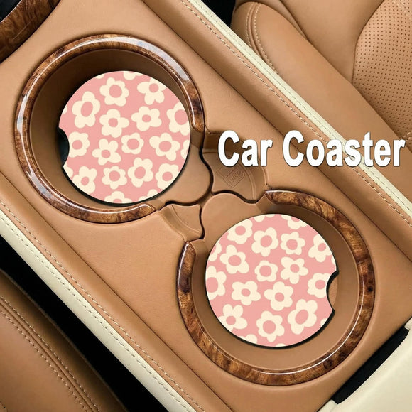Abstract Pink Flower Absorbent Car Cup Coasters Cup Holders Cork Base Drink Coasters with Finger Notch for Easy Move of Car Cup Holder for Women Men 2.6(2 Pieces)