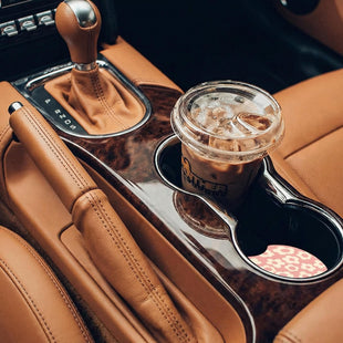 Abstract Pink Flower Absorbent Car Cup Coasters Cup Holders Cork Base Drink Coasters with Finger Notch for Easy Move of Car Cup Holder for Women Men 2.6(2 Pieces)