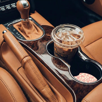 Abstract Pink Flower Absorbent Car Cup Coasters Cup Holders Cork Base Drink Coasters with Finger Notch for Easy Move of Car Cup Holder for Women Men 2.6(2 Pieces)