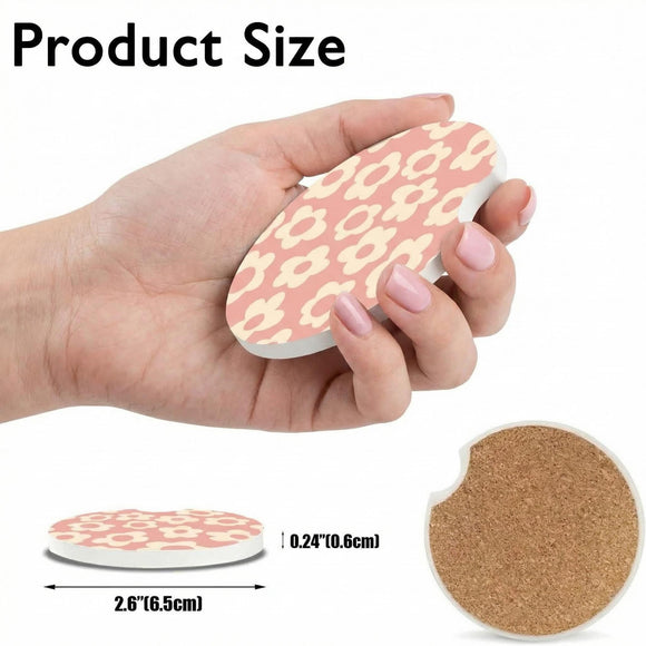 Abstract Pink Flower Absorbent Car Cup Coasters Cup Holders Cork Base Drink Coasters with Finger Notch for Easy Move of Car Cup Holder for Women Men 2.6(2 Pieces)