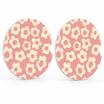 Abstract Pink Flower Absorbent Car Cup Coasters Cup Holders Cork Base Drink Coasters with Finger Notch for Easy Move of Car Cup Holder for Women Men 2.6(2 Pieces) - 0