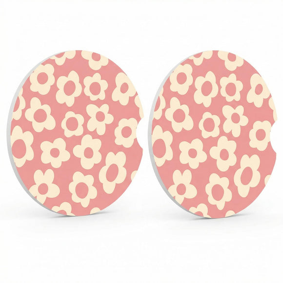 Abstract Pink Flower Absorbent Car Cup Coasters Cup Holders Cork Base Drink Coasters with Finger Notch for Easy Move of Car Cup Holder for Women Men 2.6(2 Pieces)