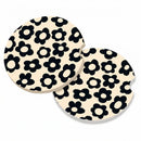 Abstract Black Flower Absorbent Car Cup Coasters Cup Holders Cork Base Drink Coasters with Finger Notch for Easy Move of Car Cup Holder for Women Men 2.6(2 Pieces)-2