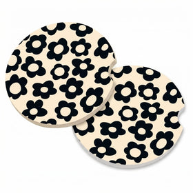 Abstract Black Flower Absorbent Car Cup Coasters Cup Holders Cork Base Drink Coasters with Finger Notch for Easy Move of Car Cup Holder for Women Men 2.6(2 Pieces) - 0