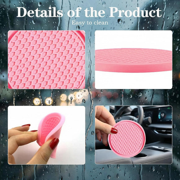 4 PCS Car Cup Holder Inserts Anti Slip PVC Honeycomb Waterproof Fixed Tea Coasters Universal for Vehicle Interior Cup Mats (Pink)