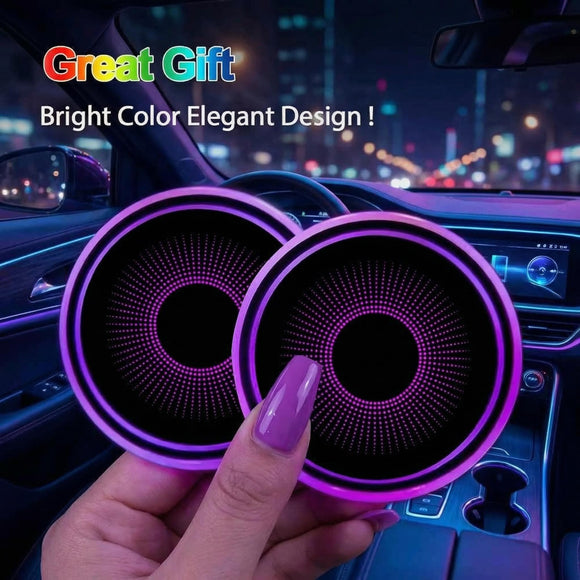2PCS LED Cup Holder Lights for Car Rechargeable 7 Color-Changing Light Up Cup Holder Insert Coasters Car Accessories for Teens Car Gifts for Men & Women