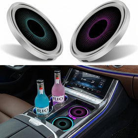 2PCS LED Cup Holder Lights for Car Rechargeable 7 Color-Changing Light Up Cup Holder Insert Coasters Car Accessories for Teens Car Gifts for Men & Women