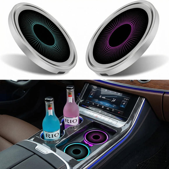2PCS LED Cup Holder Lights for Car Rechargeable 7 Color-Changing Light Up Cup Holder Insert Coasters Car Accessories for Teens Car Gifts for Men & Women