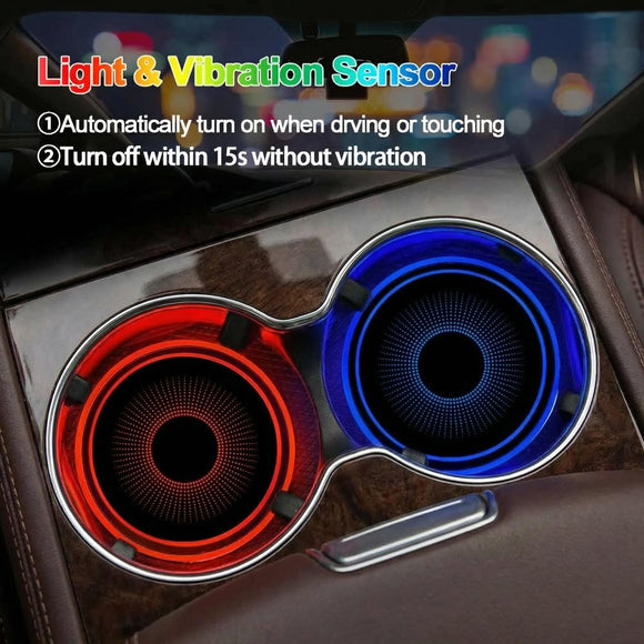 2PCS LED Cup Holder Lights for Car Rechargeable 7 Color-Changing Light Up Cup Holder Insert Coasters Car Accessories for Teens Car Gifts for Men & Women