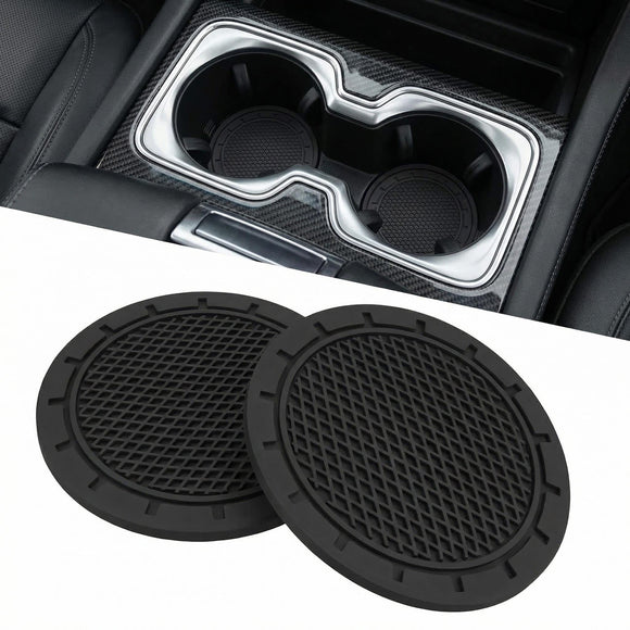 Car Cup Holder Coaster 2 Pack Universal Anti-Slip Shockproof Car Coasters 2.75 inch PVC Cup Holder Insert Coaster Car Interior Accessories for Car SUV Truck (Black)