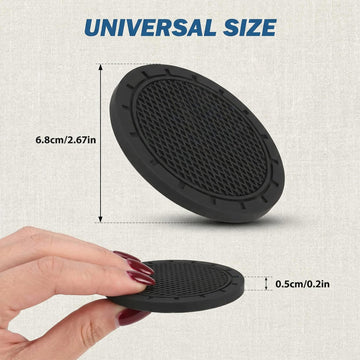 Car Cup Holder Coaster 2 Pack Universal Anti-Slip Shockproof Car Coasters 2.75 inch PVC Cup Holder Insert Coaster Car Interior Accessories for Car SUV Truck (Black) - 0