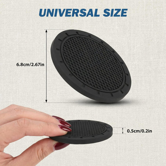 Car Cup Holder Coaster 2 Pack Universal Anti-Slip Shockproof Car Coasters 2.75 inch PVC Cup Holder Insert Coaster Car Interior Accessories for Car SUV Truck (Black)