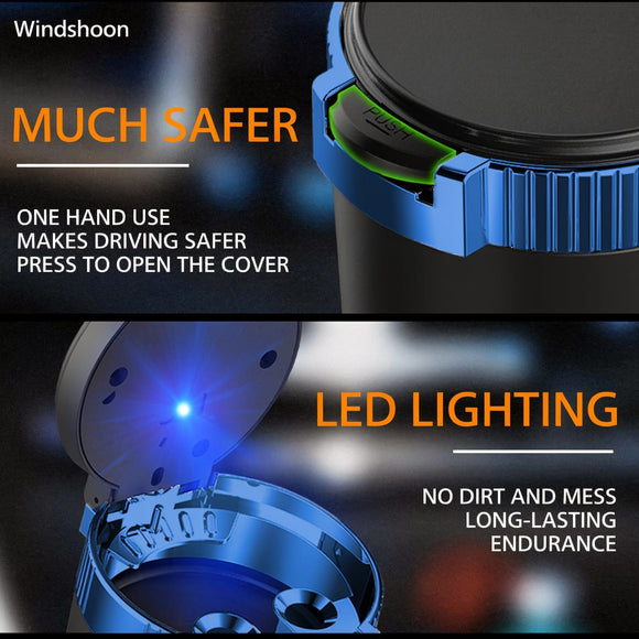 Smokeless Car Ashtray with Lid - Stainless Steel Inner Container Windproof Ashtray Portable LED Blue Light Auto Accessories for Travel Detachable Mini Trash Can (Blue 1-Pack)
