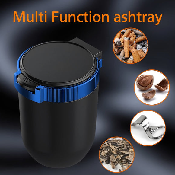 Smokeless Car Ashtray with Lid - Stainless Steel Inner Container Windproof Ashtray Portable LED Blue Light Auto Accessories for Travel Detachable Mini Trash Can (Blue 1-Pack)