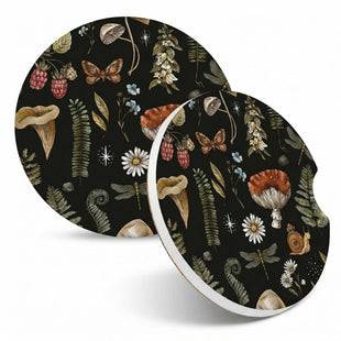 2 Pack Universal Ceramic Car Nature Mushroom Pattern Vintage Ceramic Stone with A Finger Notch for Easy Removal of Car Cup Holder Coaster