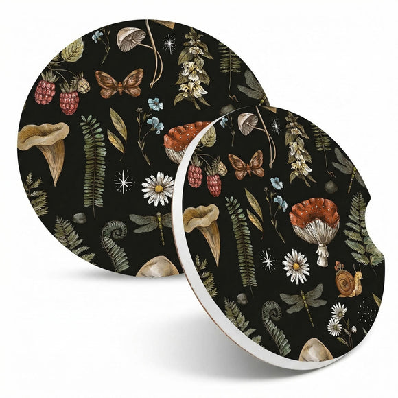 2 Pack Universal Ceramic Car Nature Mushroom Pattern Vintage Ceramic Stone with A Finger Notch for Easy Removal of Car Cup Holder Coaster