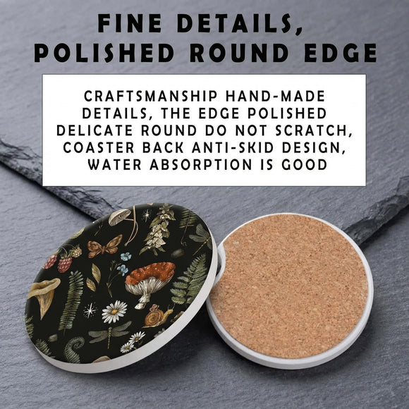2 Pack Universal Ceramic Car Nature Mushroom Pattern Vintage Ceramic Stone with A Finger Notch for Easy Removal of Car Cup Holder Coaster