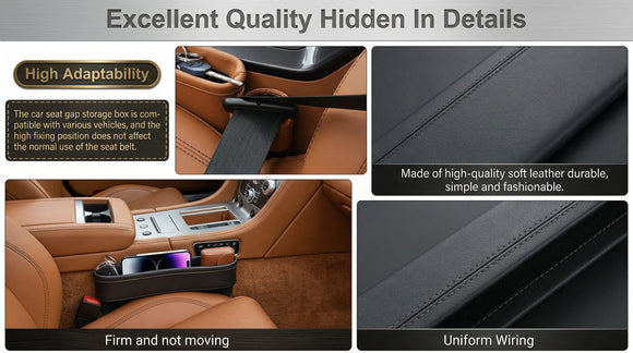 2 Pack Update Car Seat Gap Filler Organizer Leather Console Storage Box Front Side Pocket Seats Organizers Filler Interior Car Accessories for Phone Wallet Coin Key Sunglasses (Black)