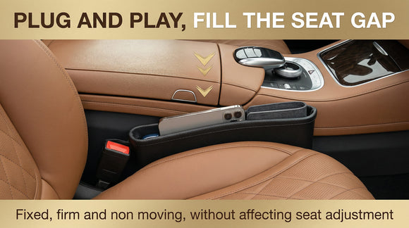 2 Pack Update Car Seat Gap Filler Organizer Leather Console Storage Box Front Side Pocket Seats Organizers Filler Interior Car Accessories for Phone Wallet Coin Key Sunglasses (Black)