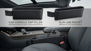 2 Pack Update Car Seat Gap Filler Organizer Leather Console Storage Box Front Side Pocket Seats Organizers Filler Interior Car Accessories for Phone Wallet Coin Key Sunglasses (Black)