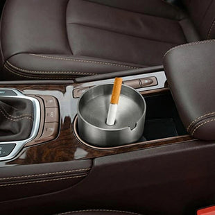 Car Ashtray with Lid Smell Proof Stainless Steel Portable Ash Tray for Car Cup Holder Detachable Windproof Extinguished Cigarette Bucket Automotive Ashtrays for Outdoor Home Office Silver