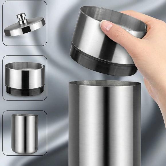 Car Ashtray with Lid Smell Proof Stainless Steel Portable Ash Tray for Car Cup Holder Detachable Windproof Extinguished Cigarette Bucket Automotive Ashtrays for Outdoor Home Office Silver
