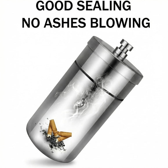 Car Ashtray with Lid Smell Proof Stainless Steel Portable Ash Tray for Car Cup Holder Detachable Windproof Extinguished Cigarette Bucket Automotive Ashtrays for Outdoor Home Office Silver