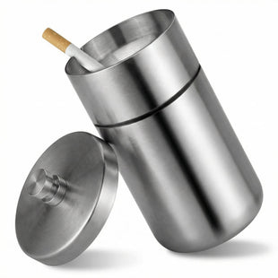 Car Ashtray with Lid Smell Proof Stainless Steel Portable Ash Tray for Car Cup Holder Detachable Windproof Extinguished Cigarette Bucket Automotive Ashtrays for Outdoor Home Office Silver