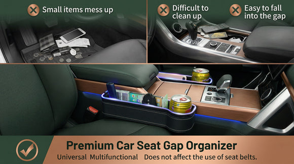 RGB Color Changing LED Car Seat Gap Filler Organizer Console Side Seat Gap Storage Box with Cup Holders and USB Chargers for Car Interior Accessories (2 Pack)