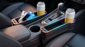 RGB Color Changing LED Car Seat Gap Filler Organizer Console Side Seat Gap Storage Box with Cup Holders and USB Chargers for Car Interior Accessories (2 Pack)