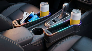 RGB Color Changing LED Car Seat Gap Filler Organizer Console Side Seat Gap Storage Box with Cup Holders and USB Chargers for Car Interior Accessories (2 Pack)